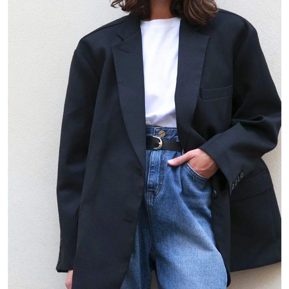 The Frankie Shop Bea Oversized Blazer Navy Blue